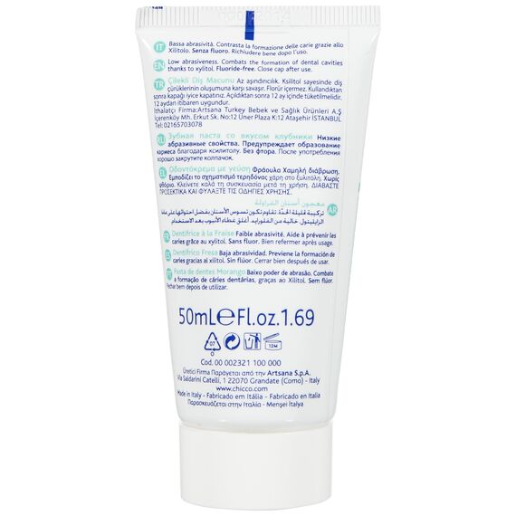 Chicco 00002321100000 Zahnpasta, Erdbeer-Geschmack, Ohne Fluorid, 12M+, weiß