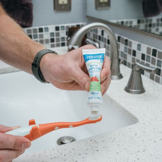 Dr. Brown's Kleinkind-Zahnbürste, Dinosaurier, Grün und Orange, 2er-Pack