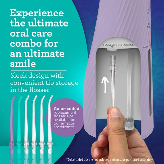 GuruNanda Lion & Lamb Kit 2.0 Elektrische Zahnbürste mit Wasser Flosser Combo, 4 Strahlspitzen, 4 Bürstenköpfen, IPX7 wasserdichtes Design für komplette Mundpflege, Lavendel