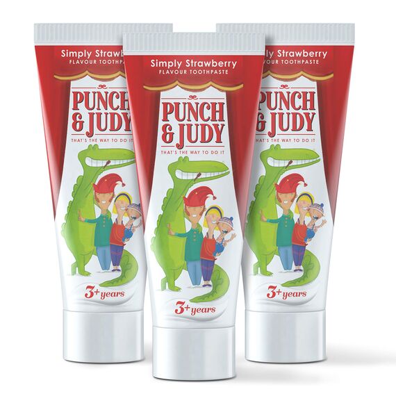 Punch and Judy Punch & Judy Kinderzahncreme - Einfach Erdbeer-Geschmack, 3+ Jahre, Fluor, zuckerfrei (3 x 50 ml)