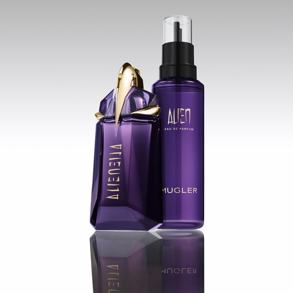 MUGLER Alien Eau de Parfum für Damen, Amberartig, holzig und blumig, Außergewöhnlicher Duft, Nachfüllbar, 60 ml + MUGLER Alien Eau de Parfum Refill, 100 ml