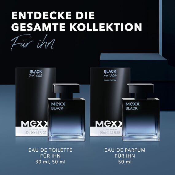 MEXX BLACK Man Eau de Parfume, verführerisch-intensiver Duft mit aquatisch-holzigen Noten für sinnliche Männer, 50ml (Packung mit 2)