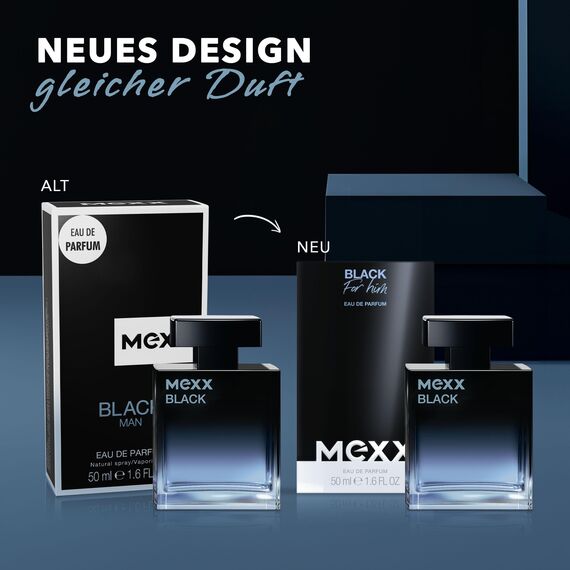 MEXX BLACK Man Eau de Parfume, verführerisch-intensiver Duft mit aquatisch-holzigen Noten für sinnliche Männer, 50ml