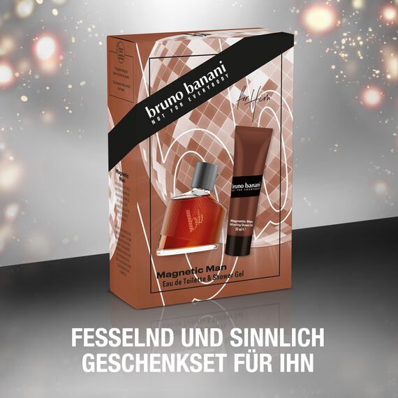 bruno banani Magnetic Man Geschenkset mit Eau de Toilette und Duschgel, fesselnd-sinnlicher Duft für Männer, 30 ml und 50 ml