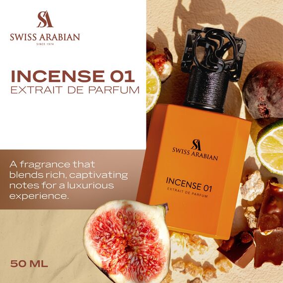 Swiss Arabian Incense 01 Extrait De Parfum Unisex 50ML - Eine Mystische Verschmelzung von Rauchigem Weihrauch, Warmen Hölzern und Würziger Eleganz - Betörend Holzig-Würziger Duft