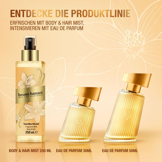 bruno banani Vanilla Muse Eau de Parfum für Sie, fruchtiger Amber-Duft mit weißen Blüten, Pfirsich und Vanille, intensiv, langanhaltend und verführerisch feminin, 30 ml