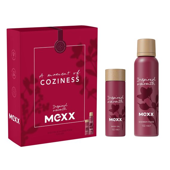 Mexx Inspired Warmth Geschenkset mit Duschschaum und Körperöl, Amber-Duft und vegane, pflegende Formel 150 ml and 100 ml
