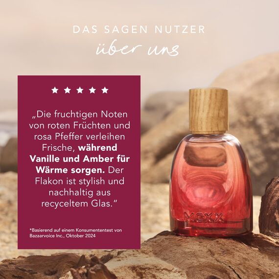 Mexx Inspired Warmth Eau de Parfum für Frauen, fruchtiger Amber-Duft für Sie mit stimmungsaufhellenden Eigenschaften, 50 ml
