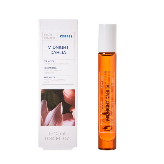 KORRES MIDNIGHT DAHLIA Eau de Toilette für Damen in praktischer Deluxe Reisegröße, orientalisch, floraler Duft mit Zedernholz & Pfingstrosen Noten, vegan, 10ml