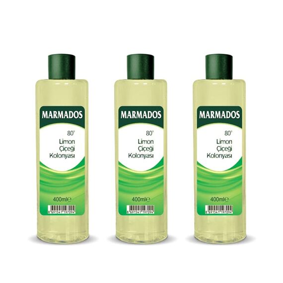 3x 400ml Marmara Marmados Limon Kolonya 80° | Lemon Eau de Cologne | After Shave | Rasierpflege | Rasierwasser | Duftwasser mit Zitronenduft