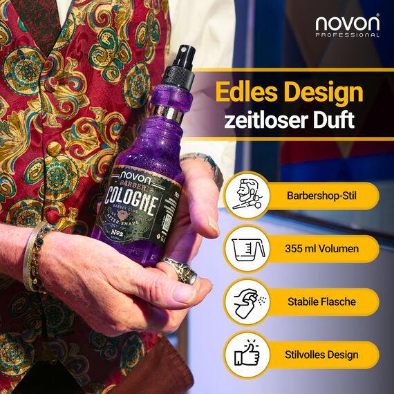 novon Professional Barber Cologne No.1,2,3,4 & 5-355 ml - After Shave Spray für Männer - Rasur Duftwasser aromatisch-intensiv - Barber Eau de Cologne