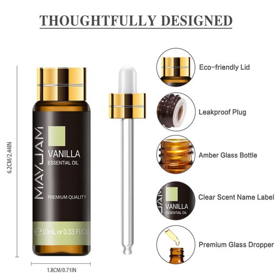 MAYJAM Vanille Ätherisches Öl 10ML, Vanilleöl für Diffusor, Luftbefeuchter, DIY, Home，Wardrobes