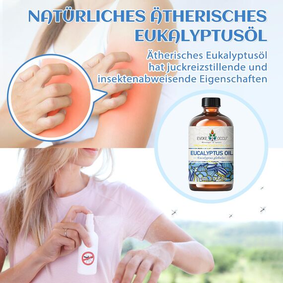 EVOKE OCCU Eukalyptusöl 118ml - Reines Ätherisches Öl aus Eukalyptus für Aromatherapie, Diffusor und Duftlampe - Duftöl zur Raumbeduftung & für Bad, Massage und Körperentspannung
