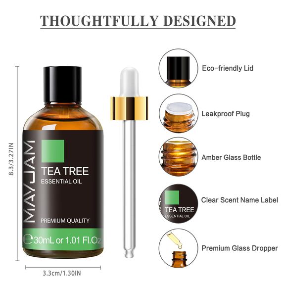 MAYJAM Teebaum Ätherisches Öl 30ML, Teebaumöl für Diffusor, Luftbefeuchter, DIY, Home，Wardrobes