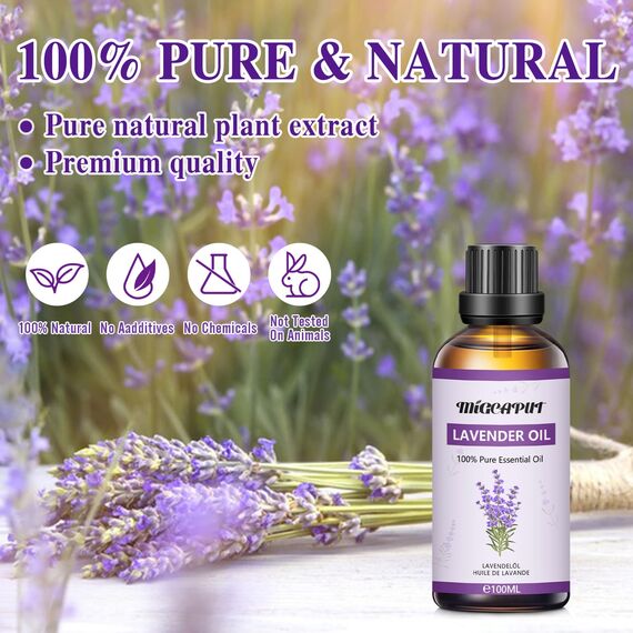 Migcaput Ätherische Öle lavendelöl 100 ml,100% Natürliche ätherische Öle, Ätherisches Aromatherapieöl von Erstklassige Qualität, Duftöle für Diffusor, Luftbefeuchter, Entspannen, Massage, Bad