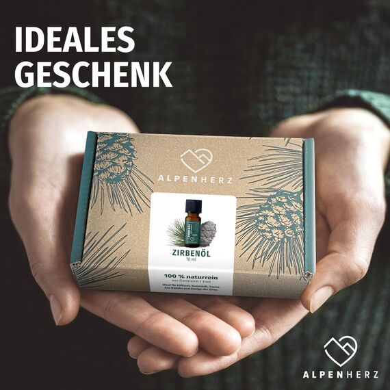 Alpenherz Zirbenöl 10 ml - 100% naturrein, ätherisches Zirbelkieferöl aus Österreich für Duftöl Raumduft Duftlampe Zirbenwürfel Diffuser Zirbe Lufterfrischer Zirbelkiefer Öl Geschenke