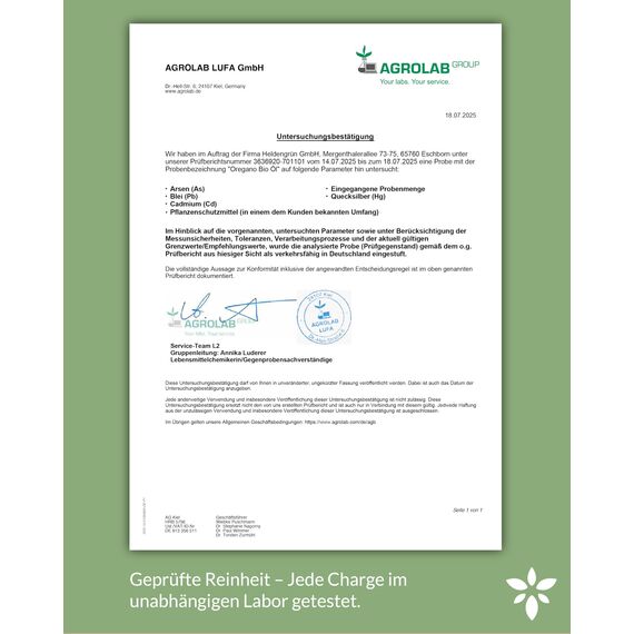 Heldengrün® BIO Oregano Öl 50 ml [100% NATURREIN] mit +82% Carvacrol - Zertifiziertes Lebensmittel zum Einnehmen - Oreganoöl Bio aus Griechenland - Oregano Oil