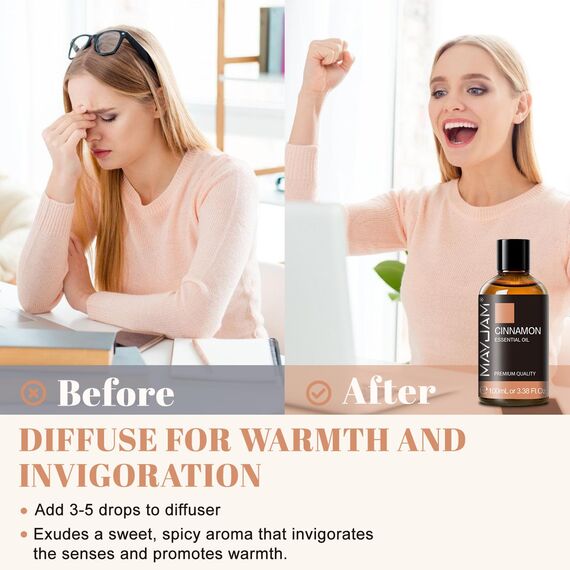 Ätherisches Öle Zimt 100ML, MAYJAM Zimtöl 100% Rein, Ideal für Wärmer Aromatherapie Diffuser Duftöl Massage