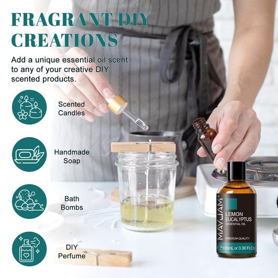 Ätherisches Öle Zitrone Eukalyptus 100ML, MAYJAM Zitrone Eukalyptusöl 100% Rein, Ideal für Reisen Aromatherapie Diffuser Duftöl Massage