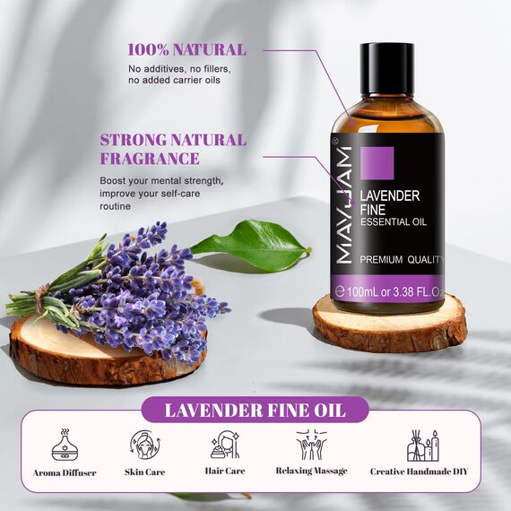 Ätherisches Öle Echtes Lavendel 100ML, MAYJAM Australisches Echtes Lavendelöl 100% Rein, Ideal für Hautpflege Aromatherapie Diffuser Duftöl Massage