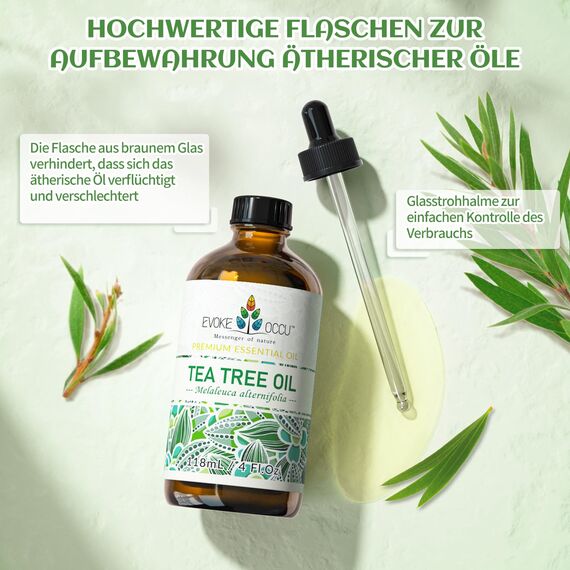 EVOKE OCCU 100% natürliches ätherisches Teebaumöl, 118ml Volumen für Haarpflege, Hautreinigung, Nagelpflege und Heimduft