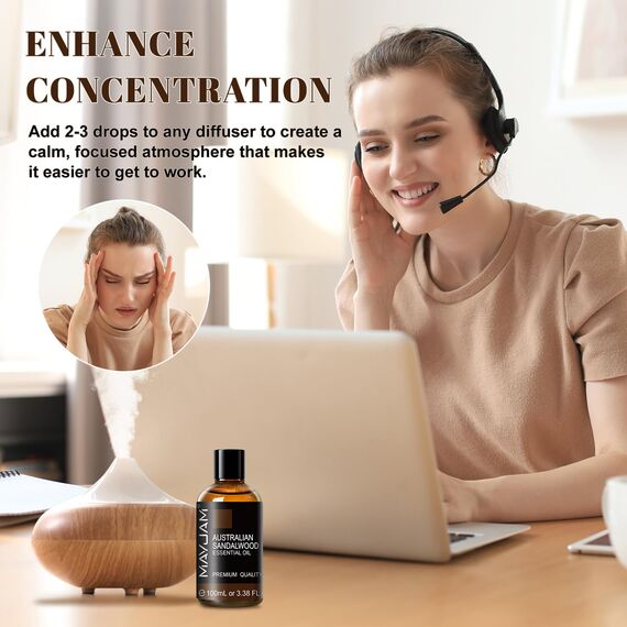 Ätherisches Öle Australisches Sandelholz 100ML, MAYJAM Australisches Sandelholzöl 100% Rein, Ideal für Einfachheit Aromatherapie Diffuser Duftöl Massage