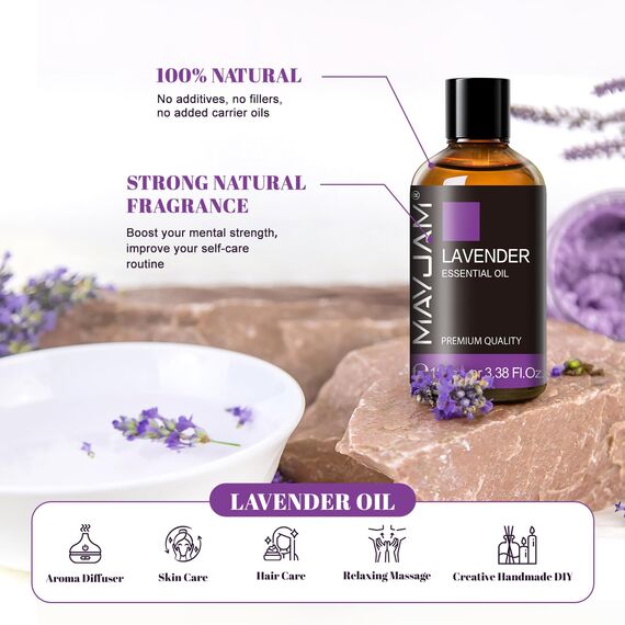 Ätherisches Öle Lavendel 100ML, MAYJAM Lavendelöl 100% Rein, Ideal für Aromatherapie Aroma Schlaf Diffuser Duftöl Massage
