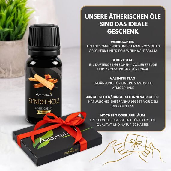 Aromaholik Sandelholzöl BIO 100% naturrein – Ätherische Öle für Diffuser & Aroma Diffuser – Zertifiziertes ätherisches Öl aus Indien – Sandalwood Essential Oils 10ml für Sauna & Massage