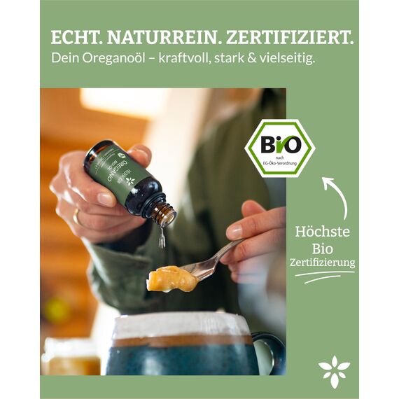 Heldengrün® BIO Oregano Öl [HOCHDOSIERT] mit +82% Carvacrol - Zertifiziertes Lebensmittel zum Einnehmen - Oreganoöl Bio aus Griechenland - Oregano Oil