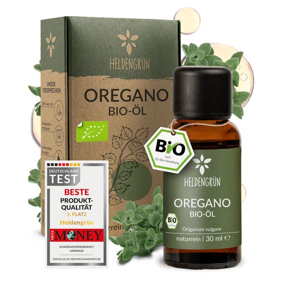 Heldengrün® BIO Oregano Öl [HOCHDOSIERT] mit +82% Carvacrol - Zertifiziertes Lebensmittel zum Einnehmen - Oreganoöl Bio aus Griechenland - Oregano Oil