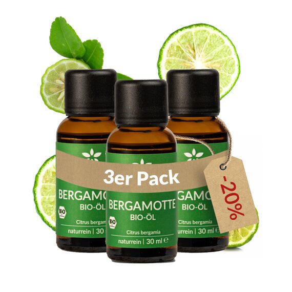 Heldengrün® BIO Bergamotte Öl - 100% Naturrein, Kaltgepresst aus Echten Bergamotten zum Verzehr - Ätherisches Bergamot Oil - 3 x 30 ml