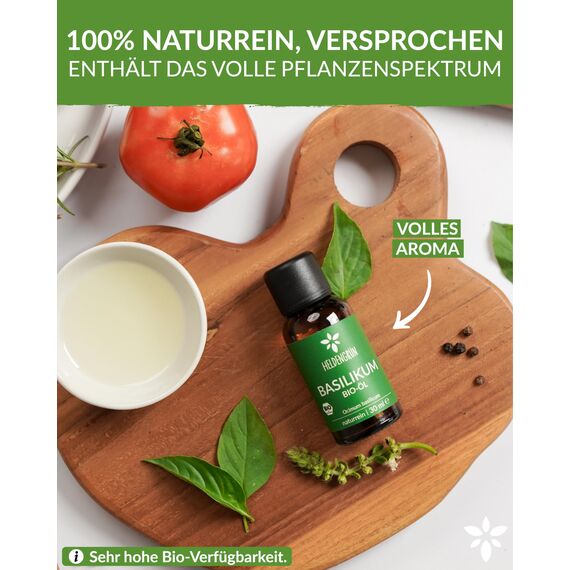 Heldengrün® BIO Basilikumöl [100% NATURREIN] Zertifiziertes Lebensmittel zum Kochen - Basilikum Öl aus Griechenland - Basilikum Bio Aroma, Basil Oil
