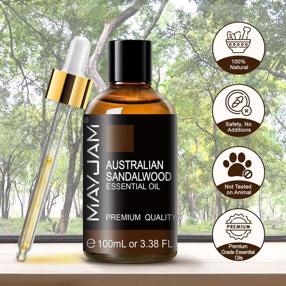 Ätherisches Öle Australisches Sandelholz 100ML, MAYJAM Australisches Sandelholzöl 100% Rein, Ideal für Einfachheit Aromatherapie Diffuser Duftöl Massage