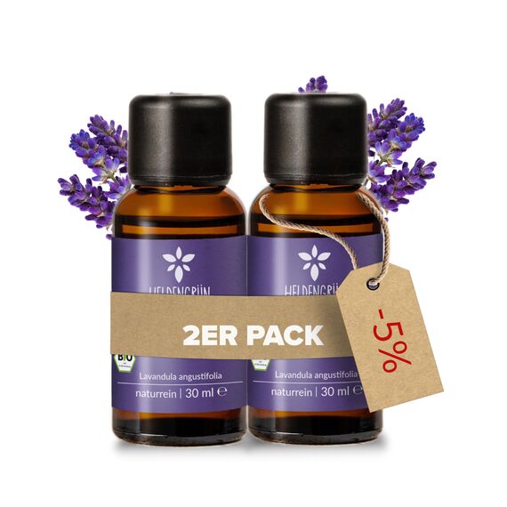 Heldengrün® BIO Lavendelöl [100% NATURREIN] - Der Echte Lavendel - Lavandula Angustifolia - Ätherisches Öl Bio - Duftöl Lavendel für Aromatherapie - 2 x 30 ml