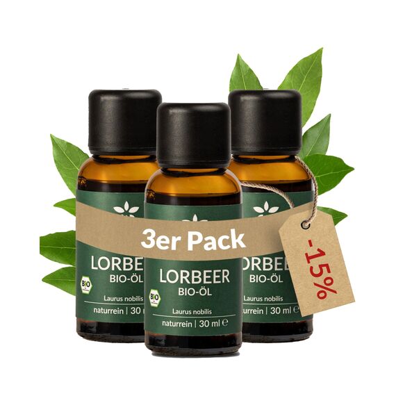 Heldengrün® BIO Lorbeeröl [100% NATURREIN] Zertifiziertes Lebensmittel zum Einnehmen - Echtes Lorbeerblatt Öl - Ätherisches Lorbeeröl - Leaf Labs - 3 x 30 ml