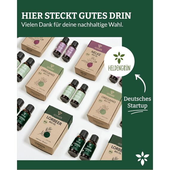 Heldengrün® BIO Lorbeeröl [100% NATURREIN] Zertifiziertes Lebensmittel zum Einnehmen - Echtes Lorbeerblatt Öl - Ätherisches Lorbeeröl - Leaf Labs - 3 x 30 ml