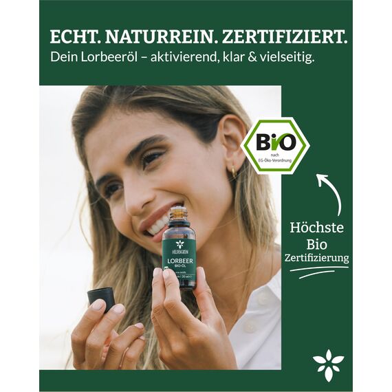 Heldengrün® BIO Lorbeeröl [100% NATURREIN] Zertifiziertes Lebensmittel zum Einnehmen - Echtes Lorbeerblatt Öl - Ätherisches Lorbeeröl - Leaf Labs - 2 x 30 ml