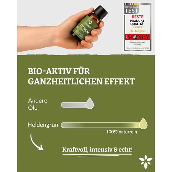 Heldengrün® BIO Teebaumöl [100% NATURREIN] Natürliche Haut- und Gesichtspflege - Tee Tree Oil - Teebaumöl Pickel unterstützt bei Unreinheiten - 2 x 30 ml