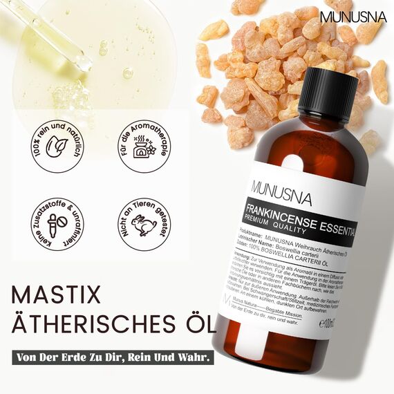 Weihrauchöl Ätherisches Öl 100ML, MUNUSNA Ätherische Öle Weihrauch Rein Naturrein für Bessere Erholung, Reparieren und Beruhigen, Duftöl Weihrauch Öl für Aroma Diffuser, Frankincense Oil