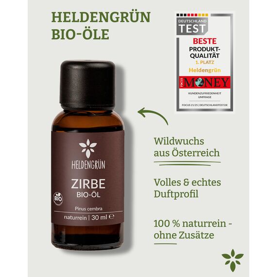 Heldengrün© Zirbenöl BIO [100% NATURREIN] - Echtes Zirbelkiefer Öl - Alpen Wildwuchs aus Österreich - Zirbenöl Ätherisches Öl - Zirbenöl für Diffusor - 3 x 30 ml