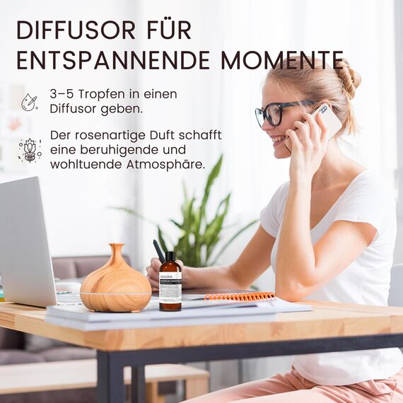 Ätherisches Öl Geranienöl 100ML, MUNUSNA Ätherische Öle Geranie für Diffuser Rein Naturrein, Geraniumöl für Hautpflege, Raumdüfte, Duftöl für DIY Seife, Kerzen, Massage, Geranium Oil