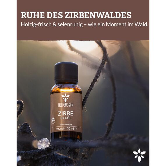 Heldengrün© BIO Zirbenöl [100% NATURREIN] - Echtes Zirben Öl - Alpen Wildwuchs aus Österreich - Zirbenöl Ätherisches Öl - Zirbenöl für Diffusor