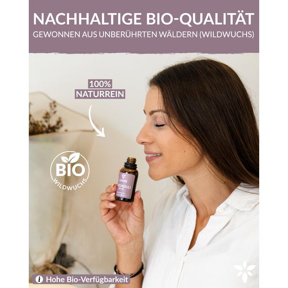 Heldengrün© BIO Patchouli Öl [100% NATURREIN] - Reines Patchouli Duftöl - Patchouliöl in Parfumqualität - Nachhaltiger Wildwuchs - Ätherisches Öl - 2 x 30 ml