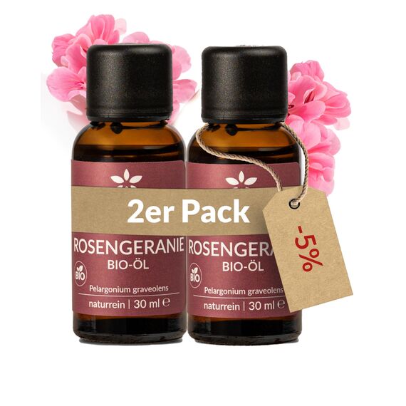 Heldengrün® BIO Rosengeranienöl [100% NATURREIN] - Echter Rosenduft - Blumig & elegant - Geranienöl Bio - Ätherisches Öl Bio - Rosenöl Geranium - 2 x 30 ml