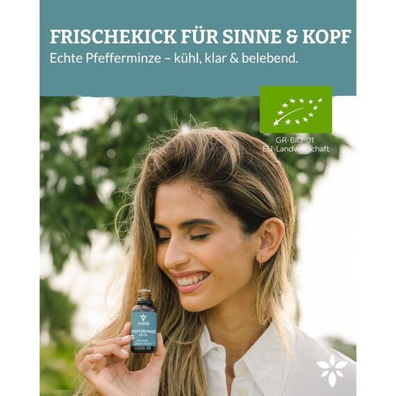 Heldengrün® BIO Pfefferminzöl [100% NATURREIN] - Reines Pfefferminzöl zum Verzehr - Frisch, belebend & klar - Minzöl aus Griechenland - Peppermint Oil - 2 x 30 ml