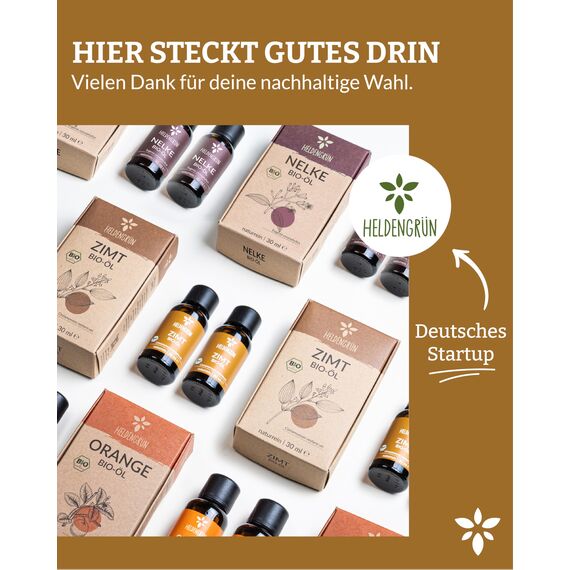 Heldengrün® BIO Zimtöl [100% NATURREIN] Zertifiziertes Lebensmittel zum Einnehmen - Echtes Zimtöl ätherisch - Zimt Öl - Cinnamon Essential Oil - 3 x 30 ml