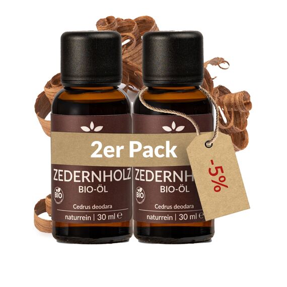 Heldengrün© BIO Zedernholzöl [100% NATURREIN] - Zedernöl Bio aus nachhaltigem Himalaya Zeder - Echter Zedernholz Duft - Ätherische Öle Zedernholz - 2 x 30 ml