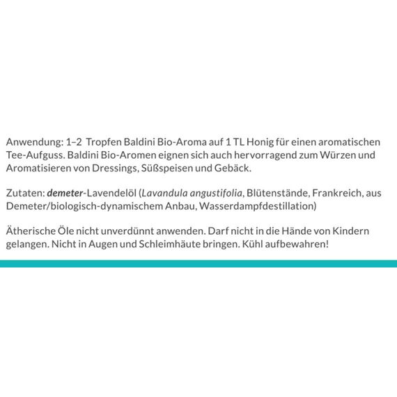 Baldini Bio Lavendelöl 5ml - 100% Naturreines Ätherisches Öl - Lebensmittelqualität - Vegan - für Speisen, Getränke & Aroma Diffuser - aus Italien