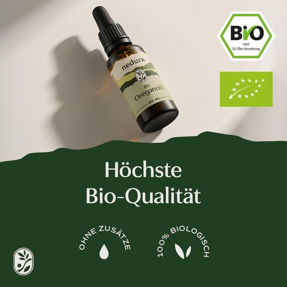 nedura® BIO Oregano Öl [100% NATURREIN] +82% Carvacrol - Oregano Oil in Lebensmittelqualität - Vielseitiges Ätherisches Öl Hochdosiert - Oreganoöl Bio aus Griechenland - 30ml