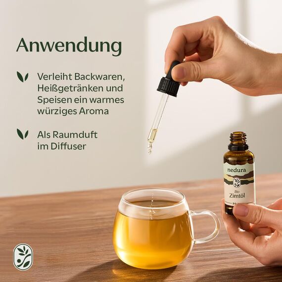 Nedura® BIO Zimtöl [100% NATURREIN] - Echtes Zimtöl in Lebensmittelqualität - Ätherisch, Zertifiziertes Cinnamon Essential Oil - 30ml